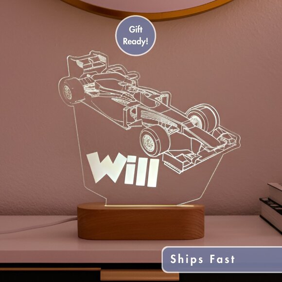 Personalized Race Car Name Lamp | Custom LED Cloud Decor for Kids & Toddlers - Picture 1 of 8